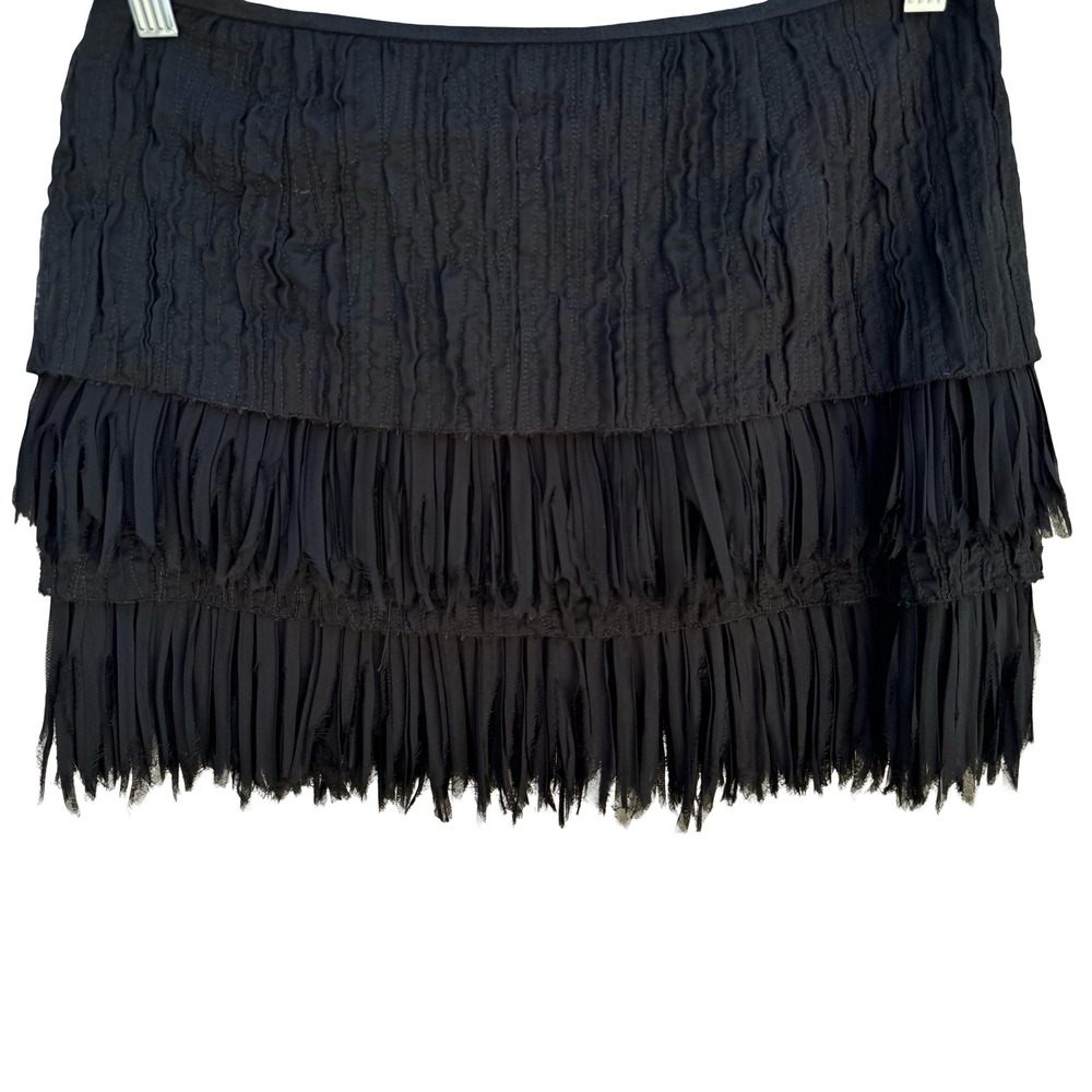 Zara Woman Linen Tiered Raw Edge Fringe Mini Skirt Ruched Gatsby Party Flapper S
